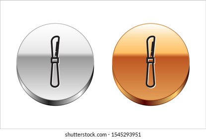 Black line Knife icon isolated on white background. Cutlery symbol. Silver-gold circle button. Vector Illustration