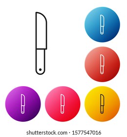 Black line Knife icon isolated on white background. Cutlery symbol. Set icons colorful circle buttons. Vector Illustration