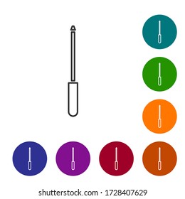 Icono de abrasivo de Cuchillo de línea negra aislado en fondo blanco. Establezca los iconos en los botones de círculo de color. Ilustración vectorial
