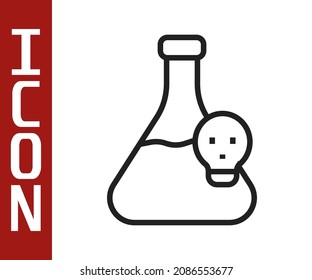 Black line Laboratory chemical beaker with toxic liquid icon isolated on white background. Biohazard symbol. Dangerous symbol with radiation icon.  Vector