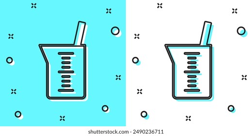 Black line Laboratory glassware or beaker icon isolated on green and white background. Random dynamic shapes. Vector