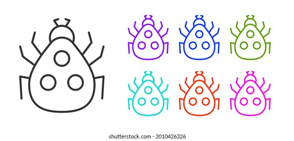 Black line Ladybug icon isolated on white background. Set icons colorful. Vector