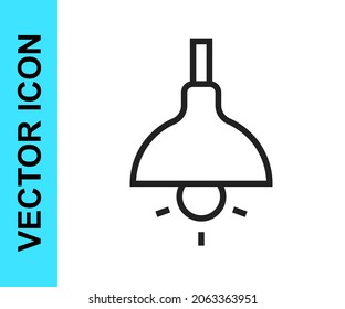 Black line Lamp hanging icon isolated on white background. Ceiling lamp light bulb.  Vector