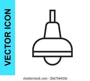 Black line Lamp hanging icon isolated on white background. Ceiling lamp light bulb.  Vector