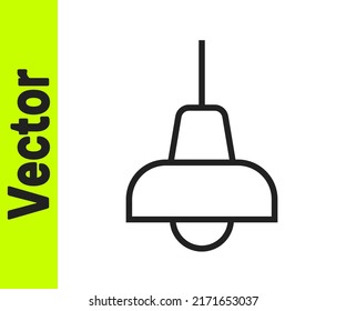 Black line Lamp hanging icon isolated on white background. Ceiling lamp light bulb.  Vector
