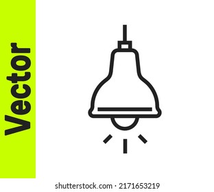 Black line Lamp hanging icon isolated on white background. Ceiling lamp light bulb.  Vector