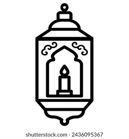 Black line Lantern Vector Design. Middle Eastern Islamic Arabic Lantern Symbol Icon, religious antique traditional lamp, vintage kerosene chandelier