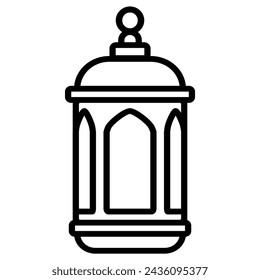 Black line Lantern Vector Design. Middle Eastern Islamic Arabic Lantern Symbol Icon, religious antique traditional lamp, vintage kerosene chandelier