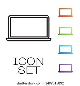 Black line Laptop icon isolated on white background. Computer notebook with empty screen sign. Set icons colorful. Vector Illustration