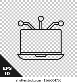 Black line Laptop icon isolated on transparent background. Technology and devices concept..  Vector Illustration