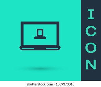 Black line Laptop icon isolated on green background. Computer notebook with empty screen sign.  Vector Illustration