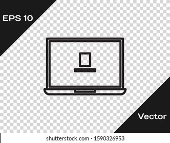 Black line Laptop icon isolated on transparent background. Computer notebook with empty screen sign.  Vector Illustration