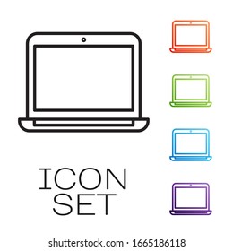 Black line Laptop icon isolated on white background. Computer notebook with empty screen sign. Set icons colorful. Vector Illustration
