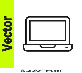 Black line Laptop icon isolated on white background. Computer notebook with empty screen sign.  Vector