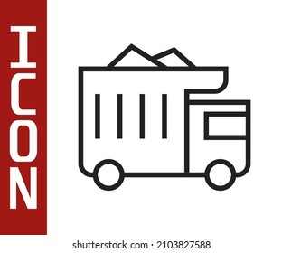 Black line Large industrial mining dump truck icon isolated on white background. Big car.  Vector