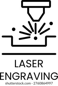 Black line of laser engraving process with text sparks dots lines