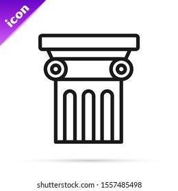 Black line Law pillar icon isolated on white background.  Vector Illustration