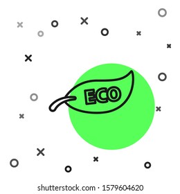 Black line Leaf Eco symbol icon isolated on white background. Banner, label, tag, logo, sticker for eco green.  Vector Illustration