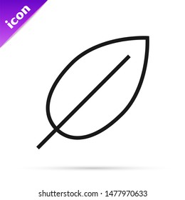 Black line Leaf icon isolated on white background. Fresh natural product symbol.  Vector Illustration
