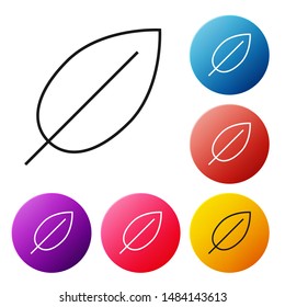 Black line Leaf icon isolated on white background. Fresh natural product symbol. Set icons colorful circle buttons. Vector Illustration