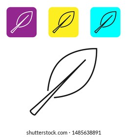 Black line Leaf icon isolated on white background. Fresh natural product symbol. Set icons colorful square buttons. Vector Illustration