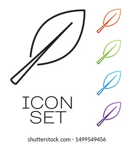 Black line Leaf icon isolated on white background. Fresh natural product symbol. Set icons colorful. Vector Illustration