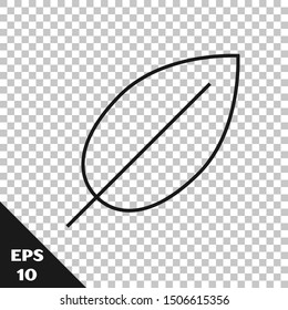 Black line Leaf icon isolated on transparent background. Fresh natural product symbol.  Vector Illustration
