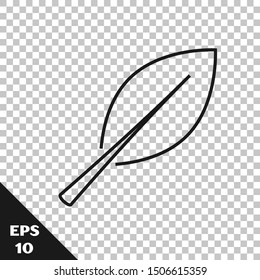 Black line Leaf icon isolated on transparent background. Fresh natural product symbol.  Vector Illustration