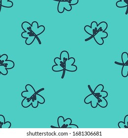 Black line Leaf icon isolated seamless pattern on green background. Leaves sign. Fresh natural product symbol.  Vector Illustration