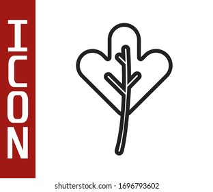 Black line Leaf icon isolated on white background. Leaves sign. Fresh natural product symbol.  Vector Illustration