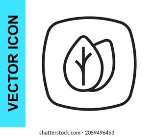 Black line Leaf icon isolated on white background. Leaves sign. Fresh natural product symbol.  Vector