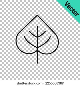 Icono de hoja de línea negra aislado en fondo transparente. Deja la señal. Símbolo de producto natural fresco.  Vector