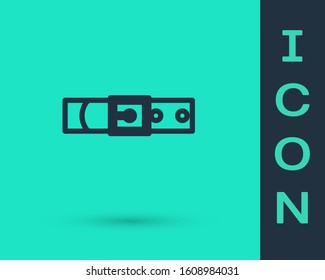 Black line Leather belt with buttoned steel buckle icon isolated on green background.  Vector Illustration