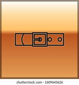 Black line Leather belt with buttoned steel buckle icon isolated on gold background.  Vector Illustration