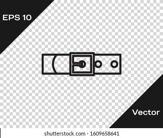 Black line Leather belt with buttoned steel buckle icon isolated on transparent background.  Vector Illustration