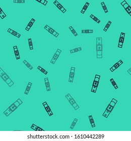 Black line Leather belt with buttoned steel buckle icon isolated seamless pattern on green background.  Vector Illustration