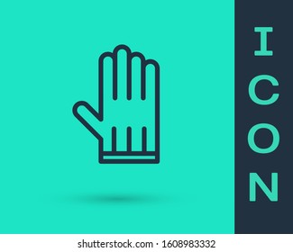 Black line Leather glove icon isolated on green background.  Vector Illustration