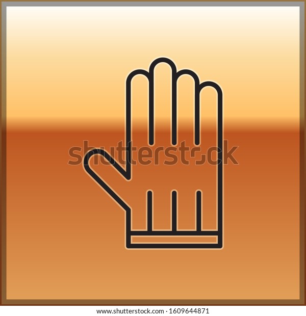 Black line Leather glove icon isolated on\
gold background.  Vector\
Illustration
