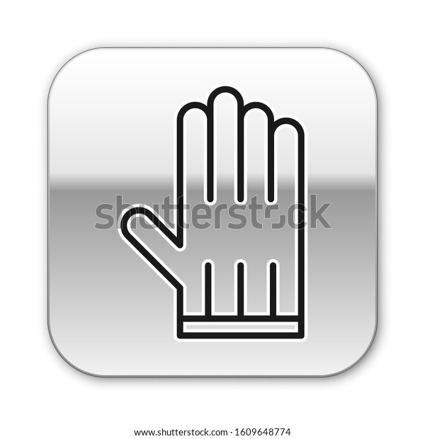 Black line Leather glove icon\
isolated on white background. Silver square button. Vector\
Illustration
