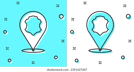 Icono de cuero de línea negra aislado en fondo verde y blanco. Formas dinámicas aleatorias. Vector