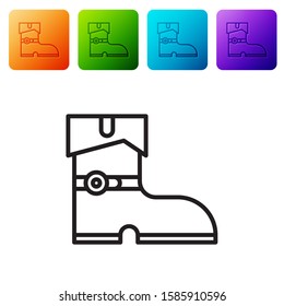 Black line Leather pirate boots icon isolated on white background. Set icons in color square buttons. Vector Illustration