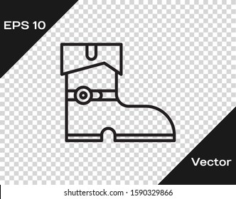 Black line Leather pirate boots icon isolated on transparent background.  Vector Illustration