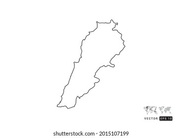 Schwarze Linie Libanon Karte, Vektorgrafik auf weißem Hintergrund.