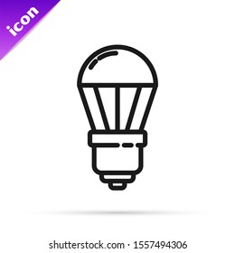 Black line LED light bulb icon isolated on white background. Economical LED illuminated lightbulb. Save energy lamp.  Vector Illustration