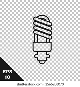 Black line LED light bulb icon isolated on transparent background. Economical LED illuminated lightbulb. Save energy lamp.  Vector Illustration