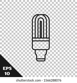Black line LED light bulb icon isolated on transparent background. Economical LED illuminated lightbulb. Save energy lamp.  Vector Illustration