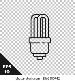 Black line LED light bulb icon isolated on transparent background. Economical LED illuminated lightbulb. Save energy lamp.  Vector Illustration