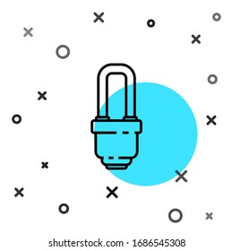 Icono de la bombilla LED de línea negra aislado en fondo blanco. Lámpara luminosa LED económica. Ahorra luz de energía. Formas dinámicas aleatorias. Ilustración vectorial