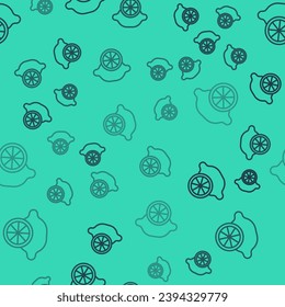 Black line Lemon icon isolated seamless pattern on green background.  Vector