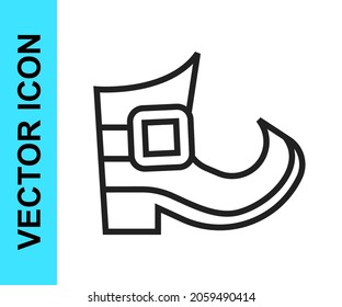 Black line Leprechaun boot icon isolated on white background. Happy Saint Patricks day. National Irish holiday.  Vector